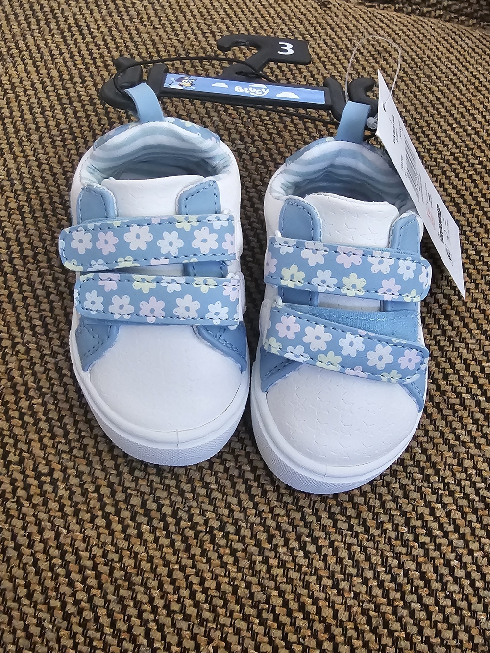 Bluey And Bingo Kids White and Light Blue Floral Velcro Sneakers